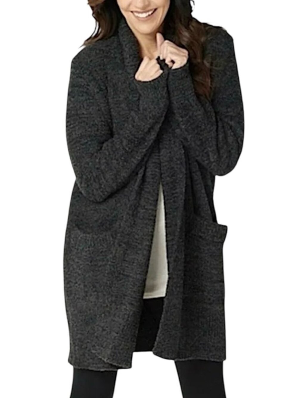 Barefoot Dreams CozyChic Lite Cali Knit Oversized Cardigan Sweater Size S Carbon
